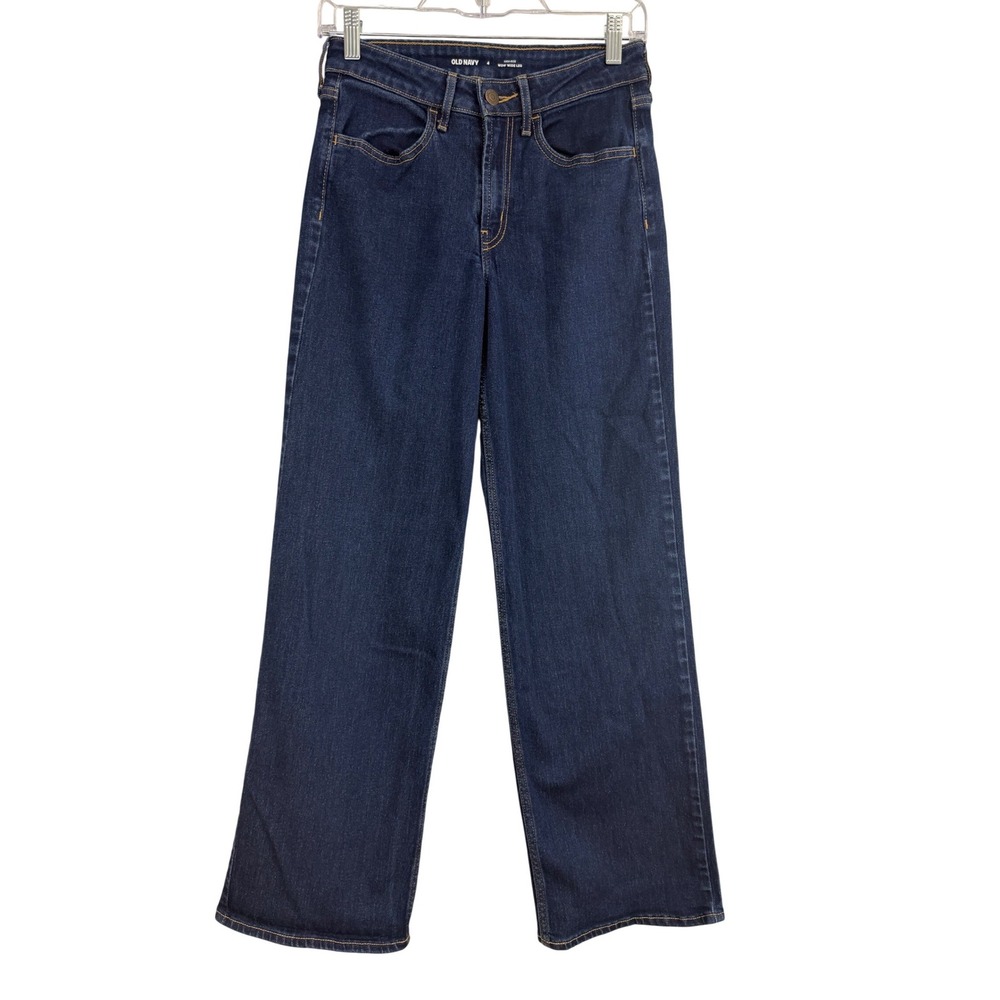 Old Navy Womens Size 4 Jeans Wow Wide Leg High Rise Dark Wash Stretch Denim